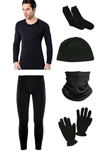 Siyah Termal Içlik Takımı Polar Bere Boyunluk Eldiven Havlu Çorap Seti - Bedenler: 3XL, L
