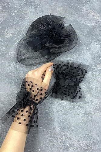Siyah Vualet Nikah Şapkası Saç Aksesuarı Ve Puanlı Hera Çift Bilek Aksesuarı