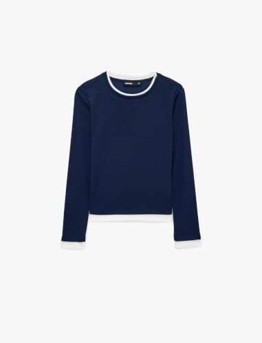 Slim Fit Renk Kontrastlı Katmanlı Uzun Kollu Bisiklet Yaka Tişört - Bedenler: M, L