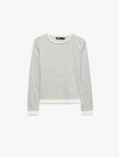 Slim Fit Renk Kontrastlı Katmanlı Uzun Kollu Bisiklet Yaka Tişört
