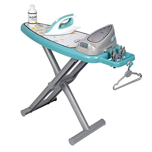 Smoby, 330121, Oyuncak Buhar İstasyonlu Ütü Masası, Krick-Crack Mekanik Düğmeli, Oyuncak Giysi Asılabilir, Ironing Board & Steam Iron