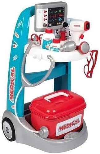 Smoby,340207, Medikal Elektronik Doktor Müdahale Seti, İlk Yardım Müdahale Arabası, Elektronik EKG Modülü, Sesli, Aksesuarlı, Fonksiyonel, Electronic Medical Trolley