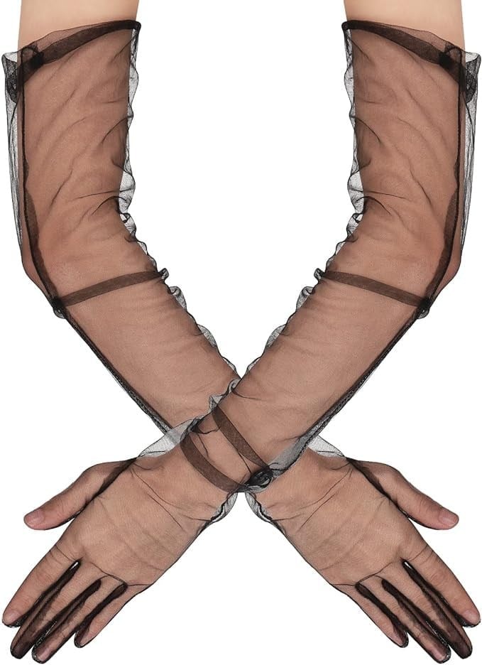SMR-D282 Uzun Boy Likralı Siyah Renk Yetişkin Mega Tül Eldiven 53 cm