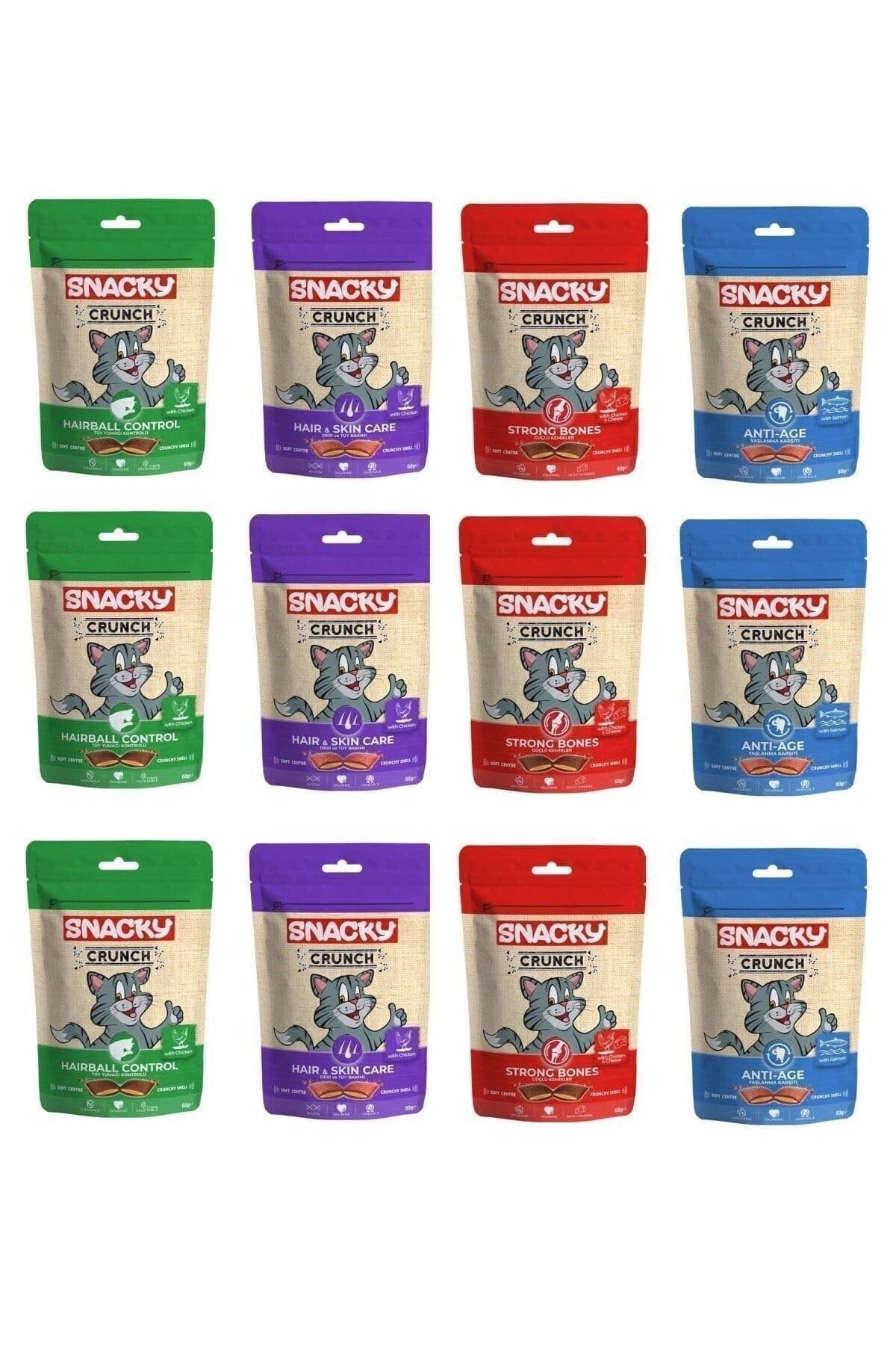Snacky Crunch 4 Çeşit Karma Kedi Ödülü 60 gr X 12 Adet