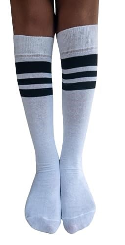 SOCKS Daily 4 Çift Kız Çocuk, Kadın Beyaz Çizgili Kaymayan Diz Altı Orta Okul Lise Kolej Okul Çorabı