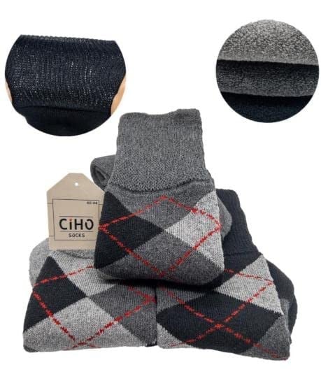 Socks Premium Termal 3 Çift Erkek Ekose Desen Sıkmayan Lastikli Kışlık Çorap Siyah - Antarasit - Gri -1
