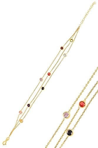 Söğütlü Silver Gümüş altın yaldızlı renkli sıra taşlı bileklik