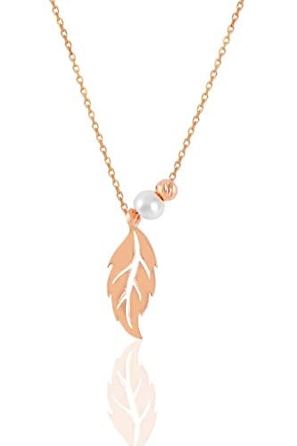 Söğütlü Silver Gümüş rose incili yaprak kolye