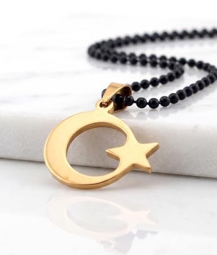 Solfera Ay Yıldız Türk Bayrağı Sarı Çelik Erkek Kolye K891
