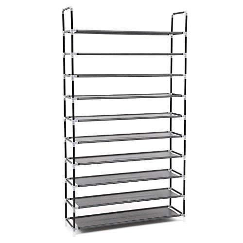 SONGMICS 10 Katlı Ayakkabı Rafı, 100x29x175 CM, Siyah, LSR10H