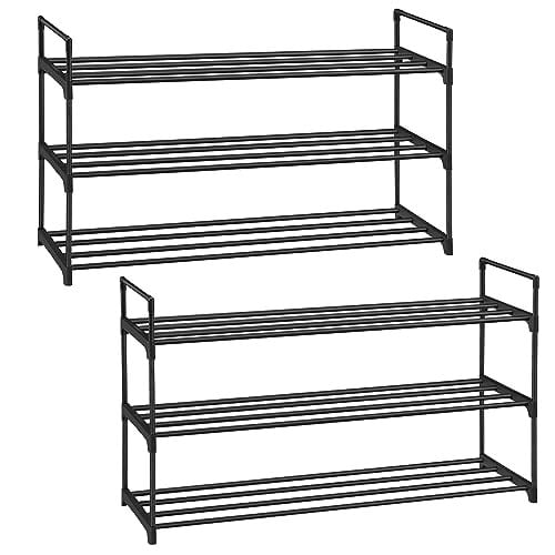 SONGMICS 3 Katlı Ayakkabı Rafı, Ayakkabı Saklama Düzenleyici, 2'li Set, Metal Saklama Rafı, 30 x 92 x 54 cm, Siyah Lsa06Bk