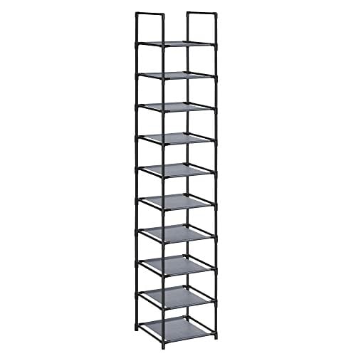 SONGMICS Ayakkabı rafı, ayakkabı düzenleyici, 10 raf, açık dar ayakkabı rafı, 33 x 33 x 173 cm, metal çerçeve, dokunmamış kumaş raflar, koridor, yatak  - Seçenekler: 33 x 33 x 173 cm, 28 x 45 x 173 cm