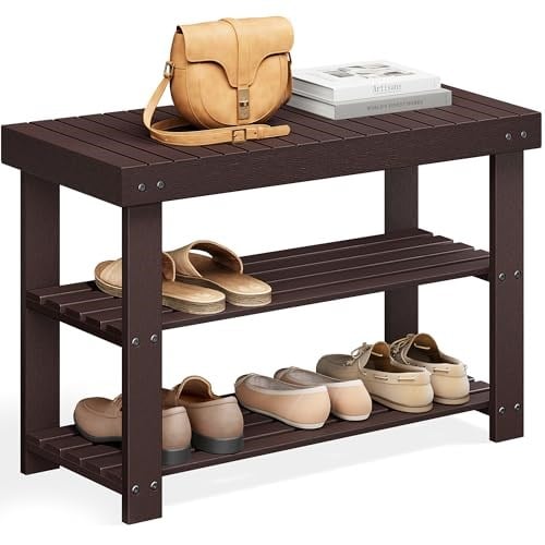 SONGMICS Ayakkabı Rafı Tezgahı, 3 Katmanlı Bambu Ayakkabı Depolama Düzenleyici, Giriş Tezgahı, 250 lbs'ye kadar tutar, 25 x 27,6 x 40,8 cm, Giriş Yolu Banyo Yatak Odası için, Kahverengi ULBS04Z