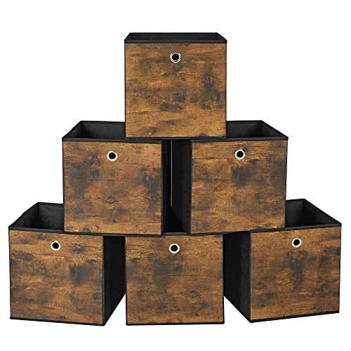 SONGMICS saklama kutusu, 6'lı set, düzenleme kutuları, dokunmamış kumaş, katlanır kutu, 30 x 30 x 30 cm, kumaş kutu, küp raf için, giysi düzenleyici, vintage kahverengi-siyah RFB102B01