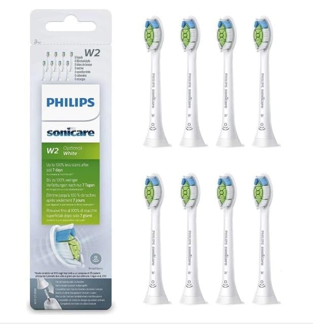 SONICARE Philips Orijinal Yedek Fırça Optimal White HX6068/12, 2 x Daha az Renk Daha Beyaz Dişler için, 8 Adet