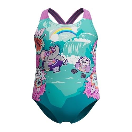 Speedo Kız çocukları yüzmeyi öğrenmek için Crossback motifli mayo | klora dayanıklı | geri dönüşüm malzemesi | esnek malzeme yüzme kıyafeti