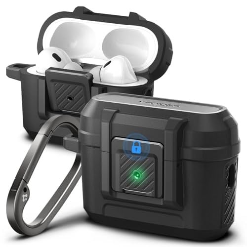 Spigen AirPods Pro 2 ile Uyumlu Kılıf Lock Fit Kilit Mekanizmalı Siyah Kapak - ACS05485 (Spigen TR Garantili) | Güvenli Kilitleme Klipsi, Çift Katmanlı Koruma, Dahil Karabina, Kablosuz Şarj Uyumlu - M