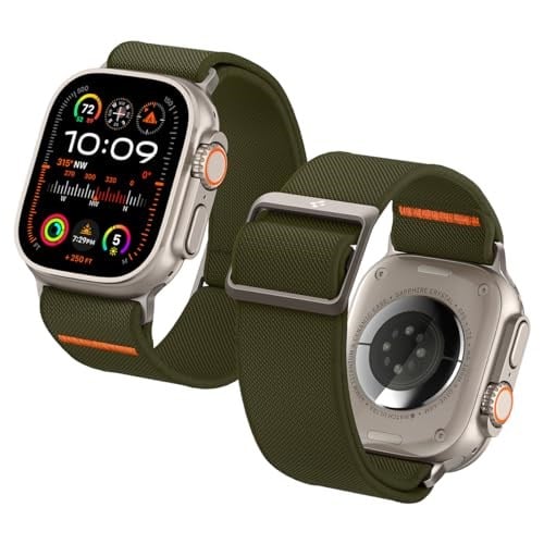 Spigen Apple Watch 49/46/45mm Ultra 3/2/1 / Seri 11/10/9/8/7 ile Uyumlu Kordon Band Lite Fit Ultra Örme Naylon Kumaş Haki Kayış - AMP05985 (Spigen TR Garantili) | Apple Watch Ultra 3/2/1 49 mm, Seri 1