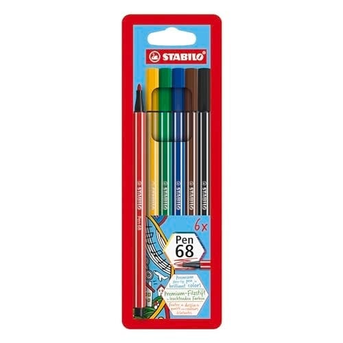 STABILO Pen 68 - Keçe Uçlu Boya Kalemi - 6 'lı Askılı Paket - 6 Farklı Renkte