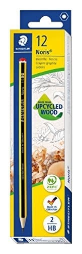 STAEDTLER Noris 120 kurşun kalem, Upcycled Wood'dan üretilmiştir, sertlik derecesi HB, kaymaz yumuşak yüzey, yüksek kitap dayanıklılığı, yüksek kalite, Alman malı, 12 adet, 120-2
