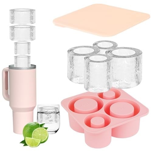 Stanley Cup için buz kalıbı, 4 kalıp, silikon, kapaklı, BPA içermez, pembe