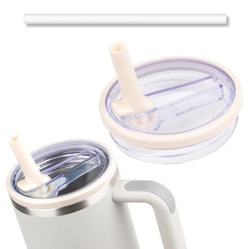 Stanley Cup ile Uyumlu 40 Oz Tumbler Flip Hasır Kapak Stanley Cup Quencher ile Uyumlu 40 oz Tumbler Bardak Kapağı (Krem Beyaz, 1 Paket)