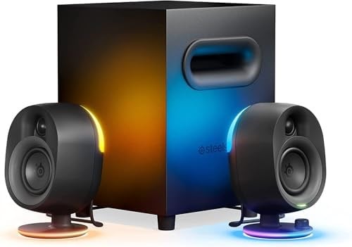 steelseries Arena 7 RGB Aydınlatmalı 2.1 Oyun Hoparlörleri, 2 Yönlü Hoparlör Tasarımı, Reaktif RGB Aydınlatması, USB, Optik, Kablolu, Bluetooth,  - Seçenekler: 2+1, 2+0, 5+1, Arena 3, Arena 7, Arena 9