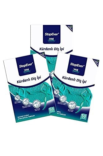 StopEver Well Tooth Kürdanlı Diş İpi 3'lü Paket | Nane Aromalı | 150 Adet (3 x 50) | Diş Arası Temizliği, Ağız Hijyeni ve Günlük Kullanım için İdeal