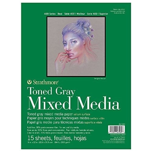 Strathmore Toned Gray Mixed Media, 400'lü Serisi, Gri, Geri Dönüştürülmüş Karışık Medya Kağıdı, 300 g/m², Kısa Tarafı Yapıştırılmış Blok, 23 x 31 cm, Gri, 15 Yaprak