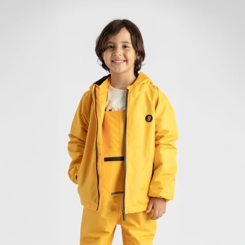 Su Geçirmez Çocuk Yağmur Montu Polar Astarlı Kapüşonlu Çocuk Yağmurluk Pure Mustard - Seçenekler: 98-104, 110-116, 122-128