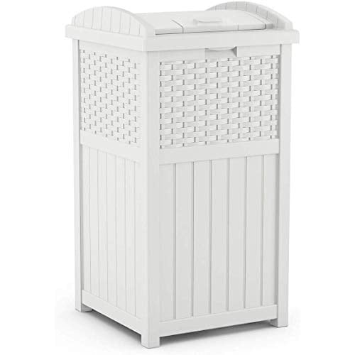 Suncast Veranda için 33 Galon Saklanan Çöp Kutusu - Reçine Kapaklı Dış Mekan Çöp Kutusu - Arka Bahçe, Güverte veya Terasta Kullanım - Beyaz, Model: GHW1732WH