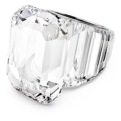 Swarovski Sekizgen Kesim Kristal/Paslanmaz Çelik Parlak Yüzük, 55 mm Boyut, Beyaz