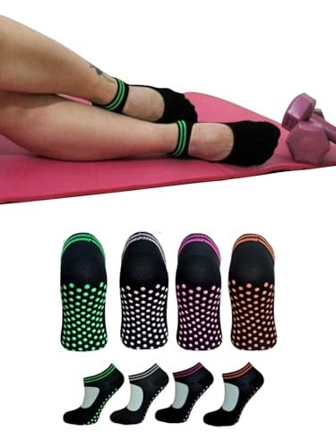 Sweex Kadın 4’lü Kaymaz Tabanlı Pamuklu Yoga Pilates Çorapları - Nefes Alabilir, Renkli, Konforlu 37-40
