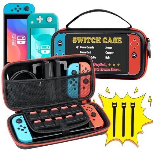 Switch Carrying Case for Nintendo Switch OLED/LITE, Protable Slim Light Travel Storage Bag Pouch for Console Joycon & Video Game Accessories, Protective Hard Shell Cover with Handle, Gift to Boy Girl