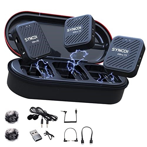 SYNCO G1 A2 Pro Kablosuz Yaka Mikrofon 2.4G Klip Yaka Mic Sistemi Verici Alıcı Kiti DSLR Kamera Smartphone için Şarj Kılıfı ile