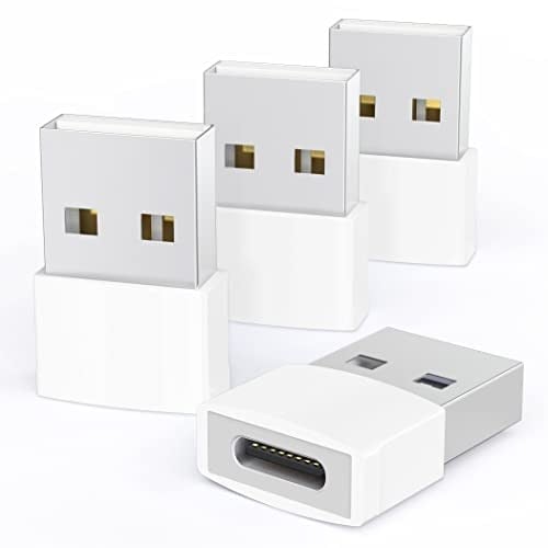Syntech USB - USB C Adaptörü 4 Paket, Tip C Dişi - USB Erkek Dönüştürücü Güç Şarj Kablosu Adaptörü MagSafe Apple Watch Serisi 10/SE/Ultra 2 iPhone 17 E Air Pro Max AirPods Pro ile Uyumlu, Beyaz