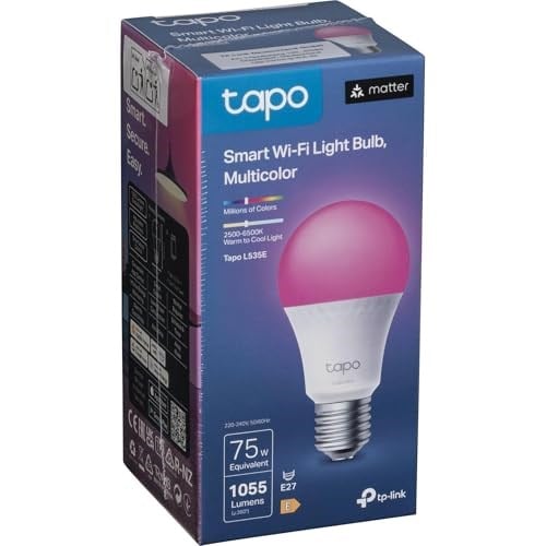 Tapo TP-Link L535E, Matter Wi-Fi LED Akıllı Ampul, Çok Renkli, E27,75W 806 Amazon Alexa ve Google Home ile Çalışır, Renk Değiştirilebilir, Hub Gerekmez