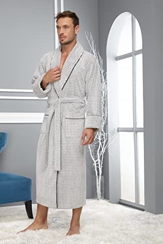 Taş Rengi Pitikare Desenli Bambo Cotton Erkek Bornozu A.Gri XXL