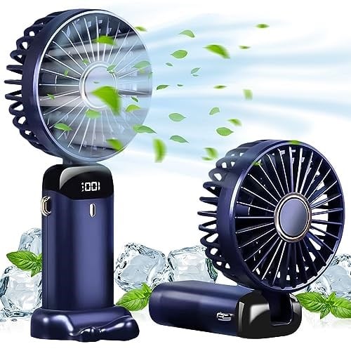Taşınabilir El Vantilatörü, USB Şarj Edilebilir Kişisel Fan, 4800mAh, 90° Katlanabilir Mini Masa Fanı, Led Dijital Ekranlı 5 Hız Çok Fonksiyonlu Fan Dış Mekan İç Mekan için (Mavi)