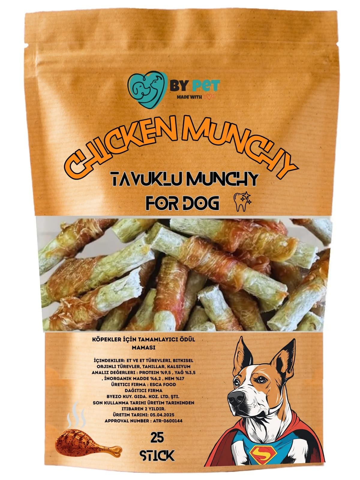 Tavuk Sargılı Köpek Ödül Maması, Tavuklu Munchy, 25 Stick