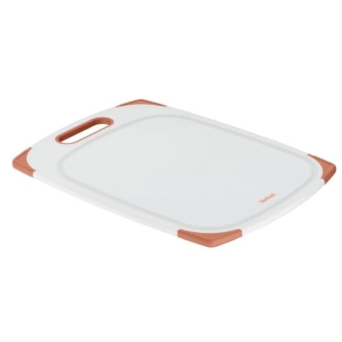 Tefal Plastik kesme tahtası, kaymaz, bulaşık makinesinde yıkanabilir, sağlam, saplı, meyve suyu oluğu, Fresh Kitchen K2084004, beyaz