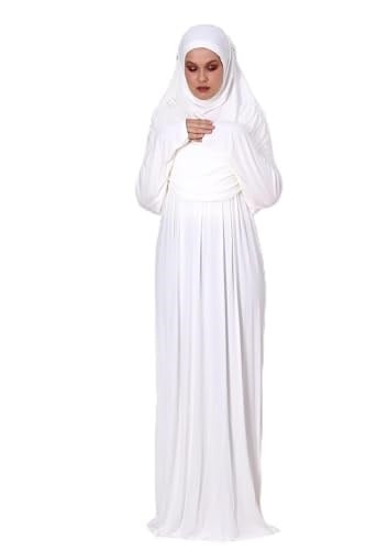 Tek Parça Pratik Başörtülü Robalı Namaz Elbisesi 8015 Kırık Beyaz