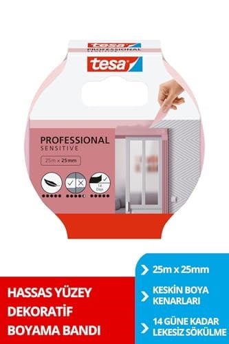 Tesa Profesyonel Maskeleme Bandı, Hassas Yüzeyler Için, Keskin Kenar Boya Bandı, 25mx25mm