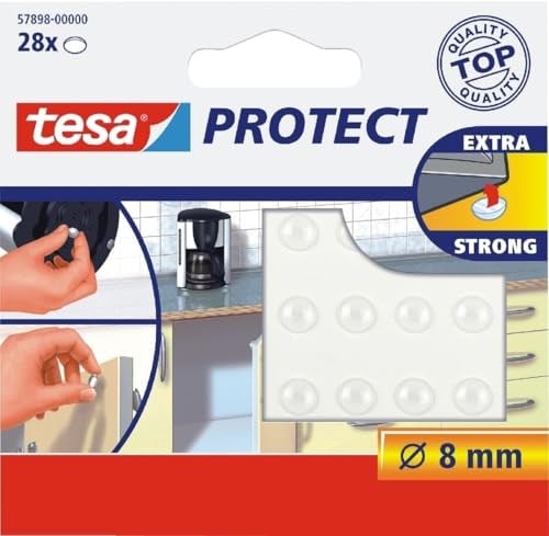 Tesa Protect Sessiz / Kaydırmaz Yuvarlak Pedler, 8mm, Şeffaf