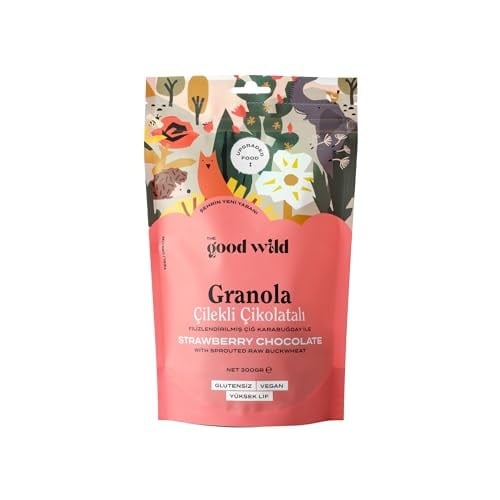 The Good Wild Çilekli Çikolatalı Granola - Glutensiz Vegan Atıştırmalık, Kurutulmuş Çilekli, Yüksek Lifli, 300 g