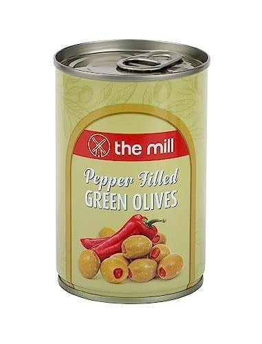 The Mill Biber Dolgulu Yeşil Zeytin Teneke - Süzme Ağırlık: 300 g - 361-400 adet/kg - Çekirdeksiz - Salamura - Kuzey Ege Bölgesi Zeytinleri - Vitamin ve Antioksidanca Zengin - Veganlara Uygun