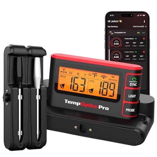 ThermoPro TP980-2 TempSpike Pro Wi-Fi ve Mobil Uygulama Destekli, Sınırsız Menzilli 2 Problu Dokunmatik Akıllı Barbekü Seti