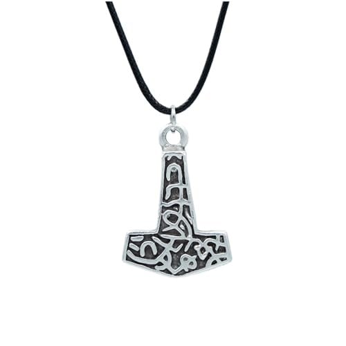 Thor Mjollnir Hammer Deri ip Kolye - Gümüş Kaplama - Kadın Erkek Kolye - No:839