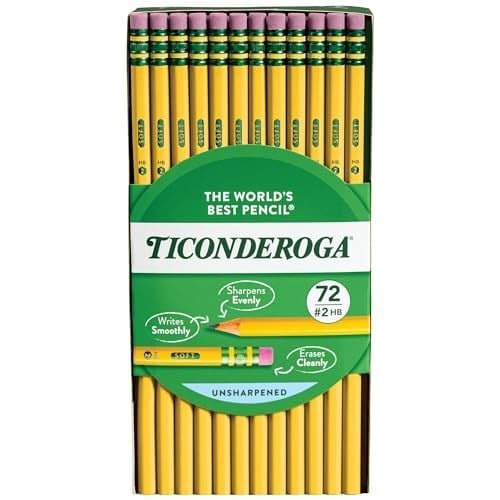 Ticonderoga Ahşap Kasalı Kalemler, Bilenmemiş, 2 HB Yumuşak, Sarı, 72 Adet