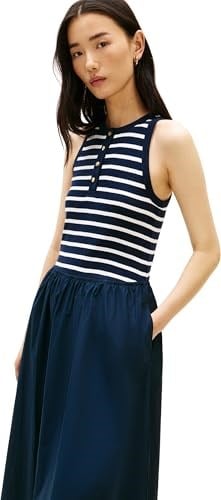 Tommy Hilfiger Çizgili% 100 Pamuk Regular Fit Pileli Maxi Boy Elbise Bayan ELBİSE WW0WW49628 0X3 - Bedenler: M, L, XL